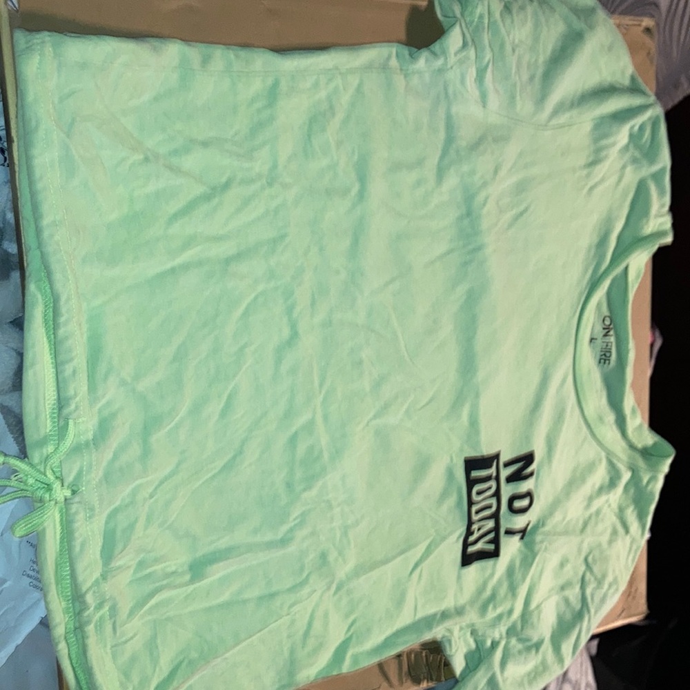 . On Fire (Brand). 100% Cotton. Smoke-Free house. Neon Green and Black.